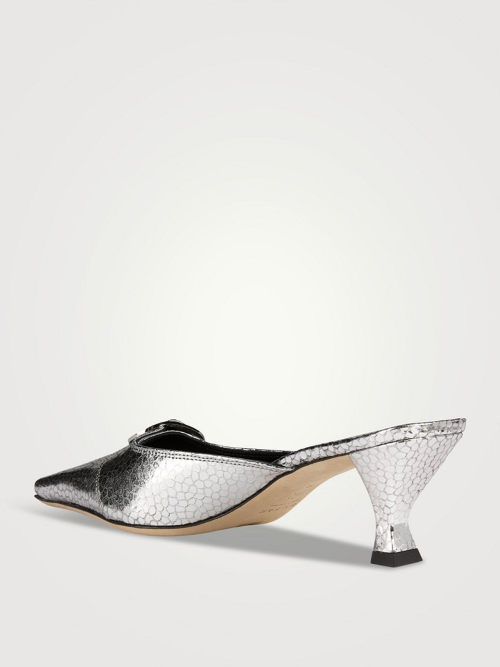 BY FAR 39 Evelyn Metallic Silver Pointed-Toe Mule Heels with Buckle - Picture 4 of 13